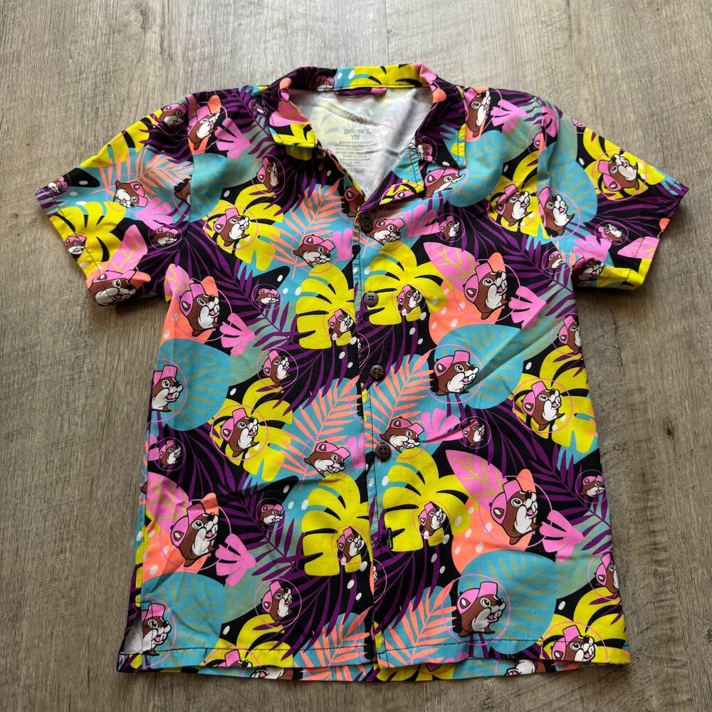 Boys Buc-ee’s Hawaiian Floral Print Casual Button Front Shirt Youth Size Medium